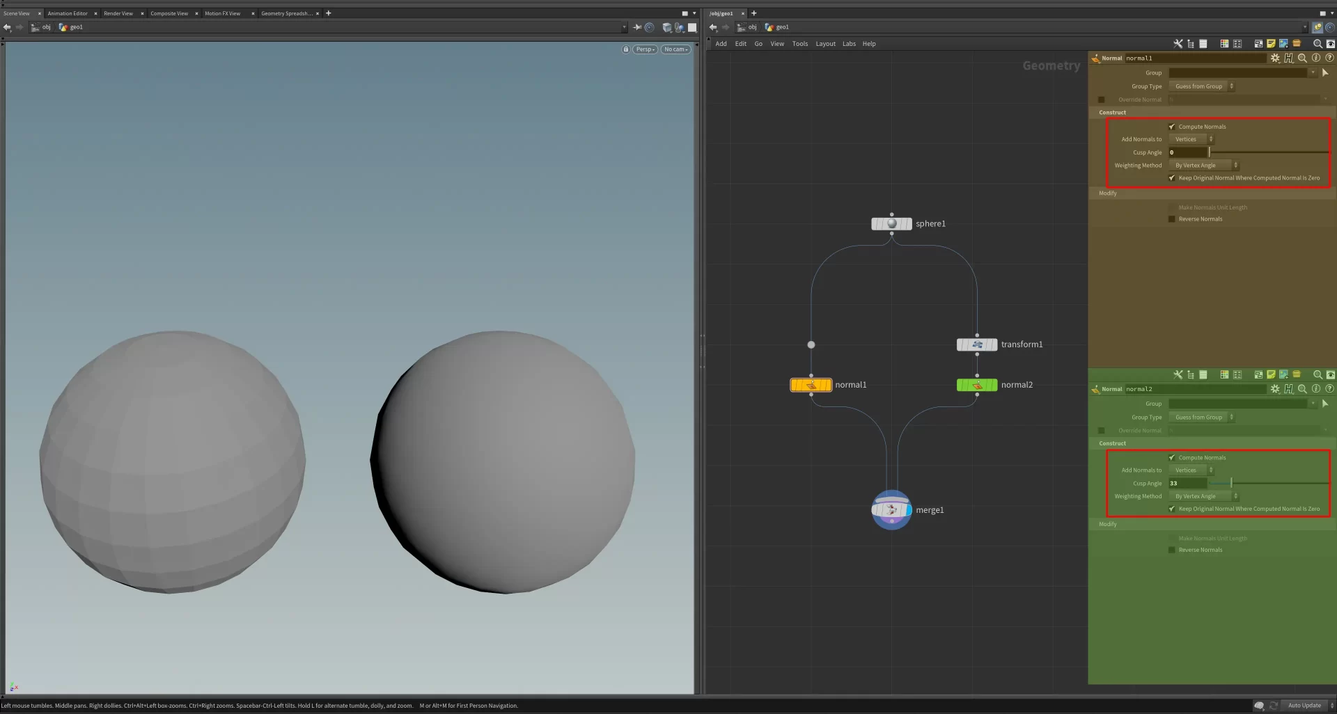 The difference between hard and soft normals for shading